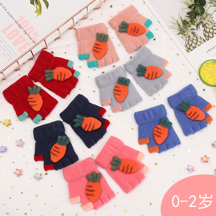 秋冬季小宝宝手套1-2岁半指半截男女童针织毛线玩耍防寒婴儿爬行