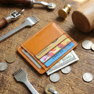 手工植鞣头层牛皮短款 钱包复古超薄皮夹真皮钱夹卡包驾驶证包 男士