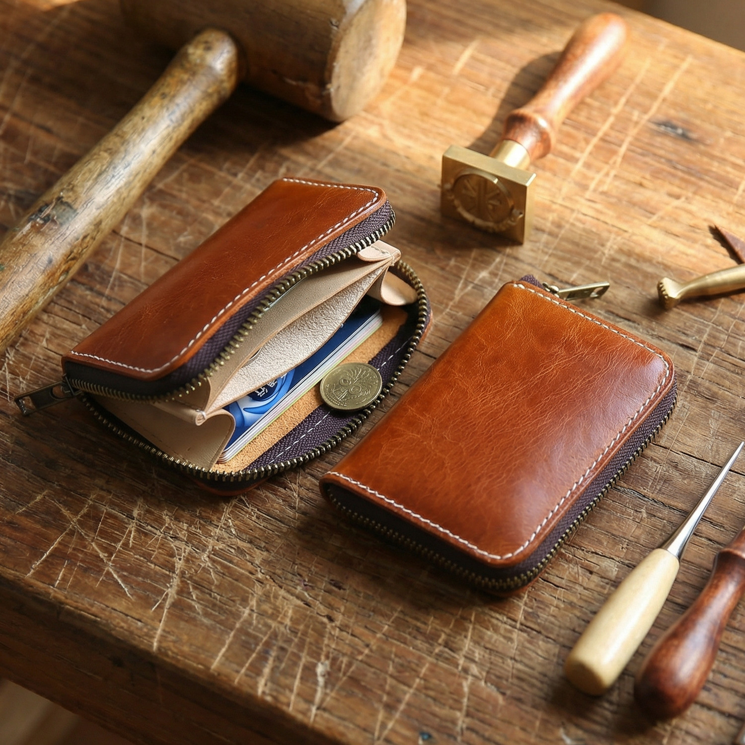 手工复古植鞣皮小钱包男士头层牛皮拉链短款硬币零钱包真皮小卡包