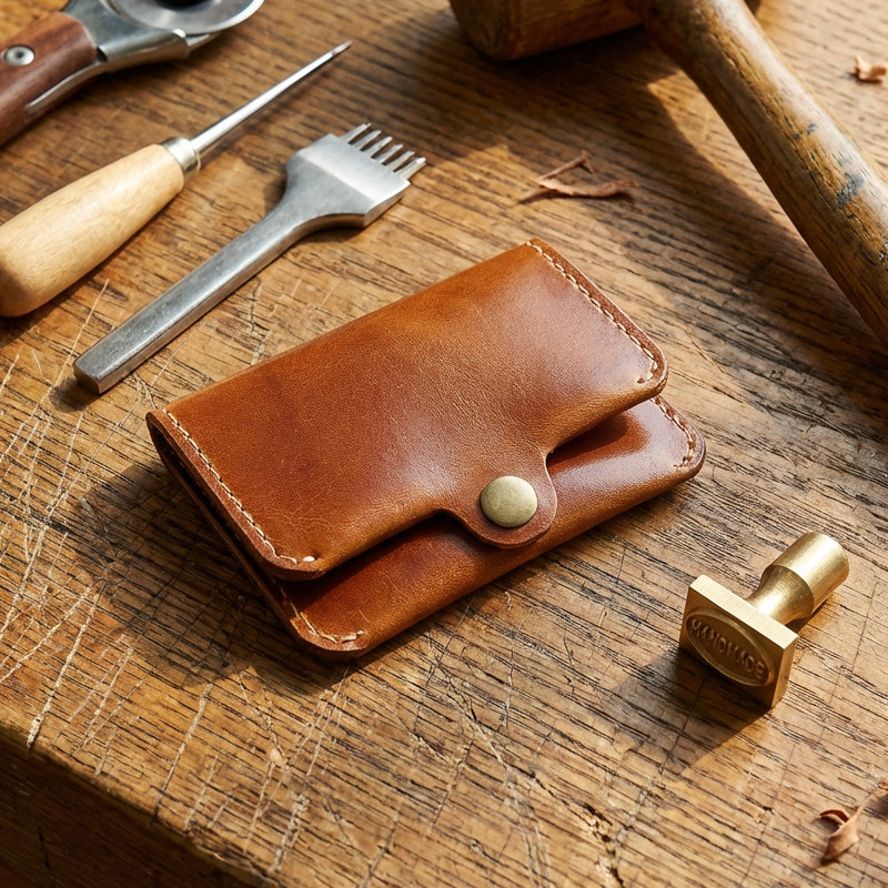 手工男士植鞣头层牛皮短款钱包真皮搭扣零钱包青年休闲简约卡包潮