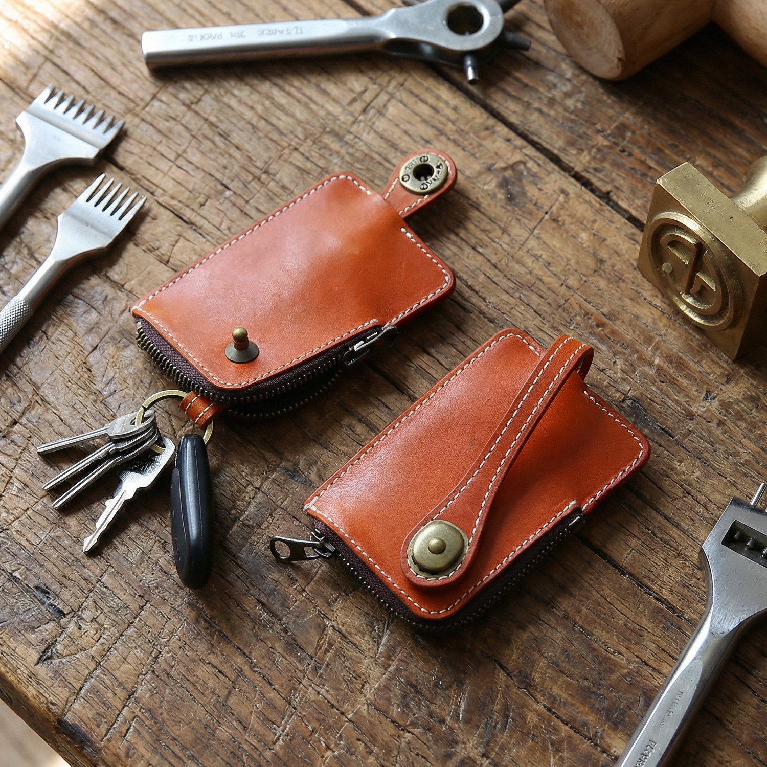 复古真皮多功能钥匙包抽拉式头层植鞣牛皮锁匙包大容量男士车钥匙