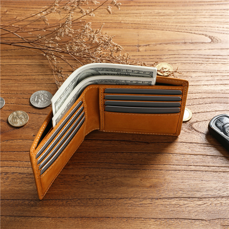 男士复古疯马头层牛皮短款钱包