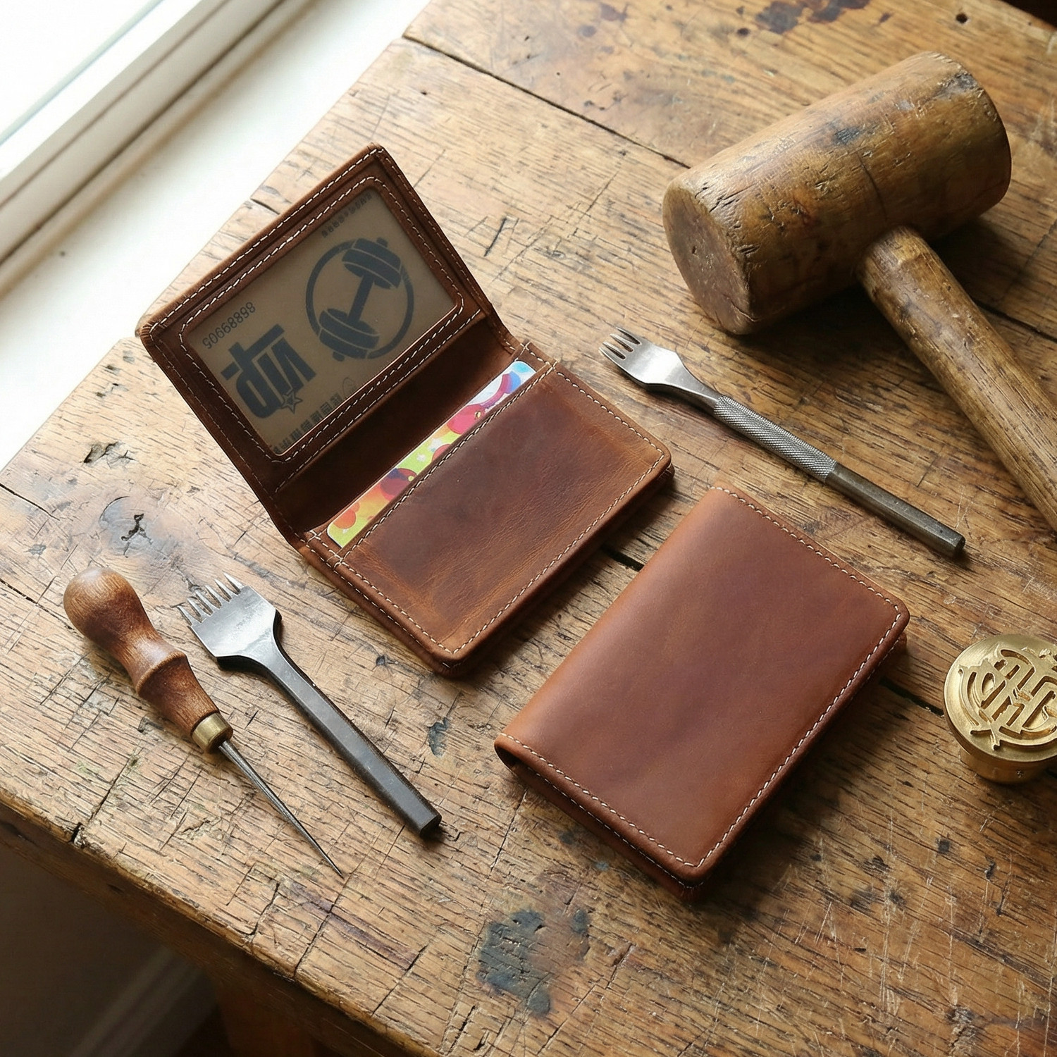 复古疯马头层牛皮银行卡包男士短款钱包真皮男式迷你便携式名片包