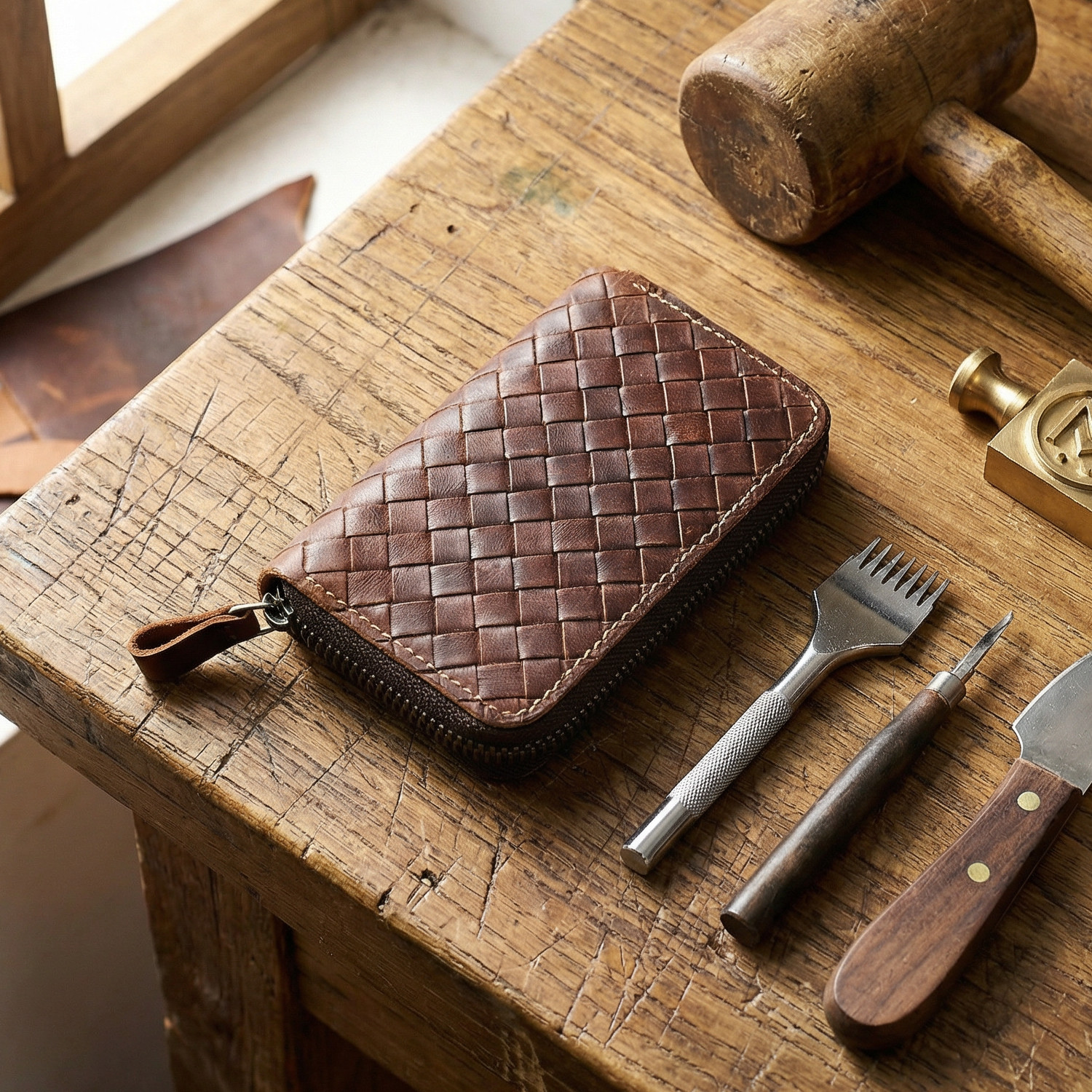编织图案疯马头层牛皮钥匙包真皮大容量多功能收纳包男士锁匙包潮