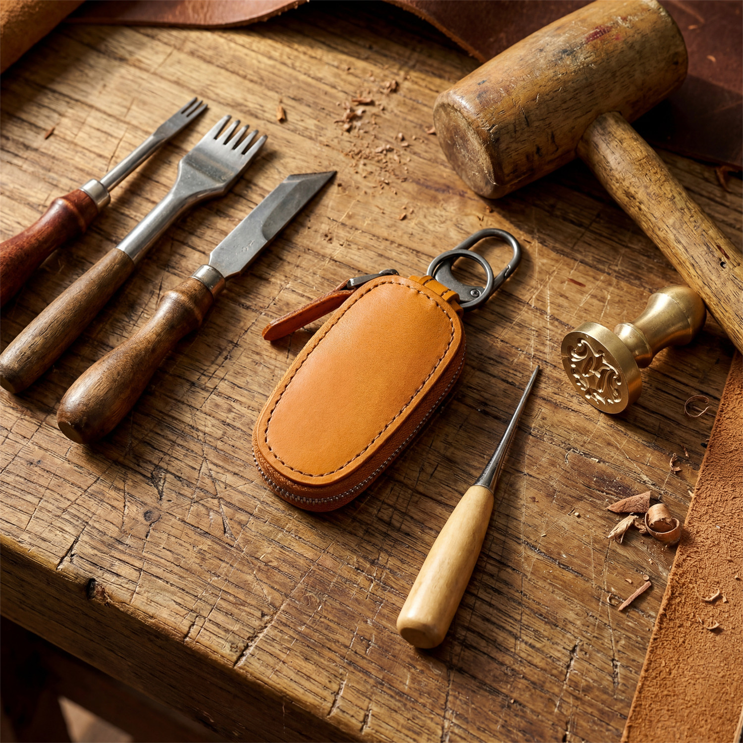 手工复古植鞣头层牛皮钥匙包真皮休闲多功能小零钱包男汽车锁匙包