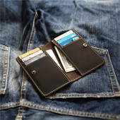 疯马皮短款 超薄卡包男士 头层牛皮钱包真皮多功能银行卡套驾驶证包