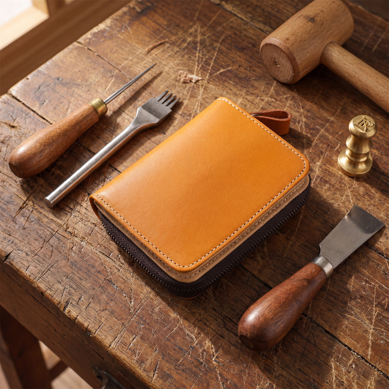 植鞣头层牛皮男士短款钱夹真皮竖款钱包拉链零钱包青年皮夹卡包潮