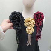 高级感气质玫瑰布艺花朵水晶钻肩章长流苏胸花别针旗袍大衣配饰品