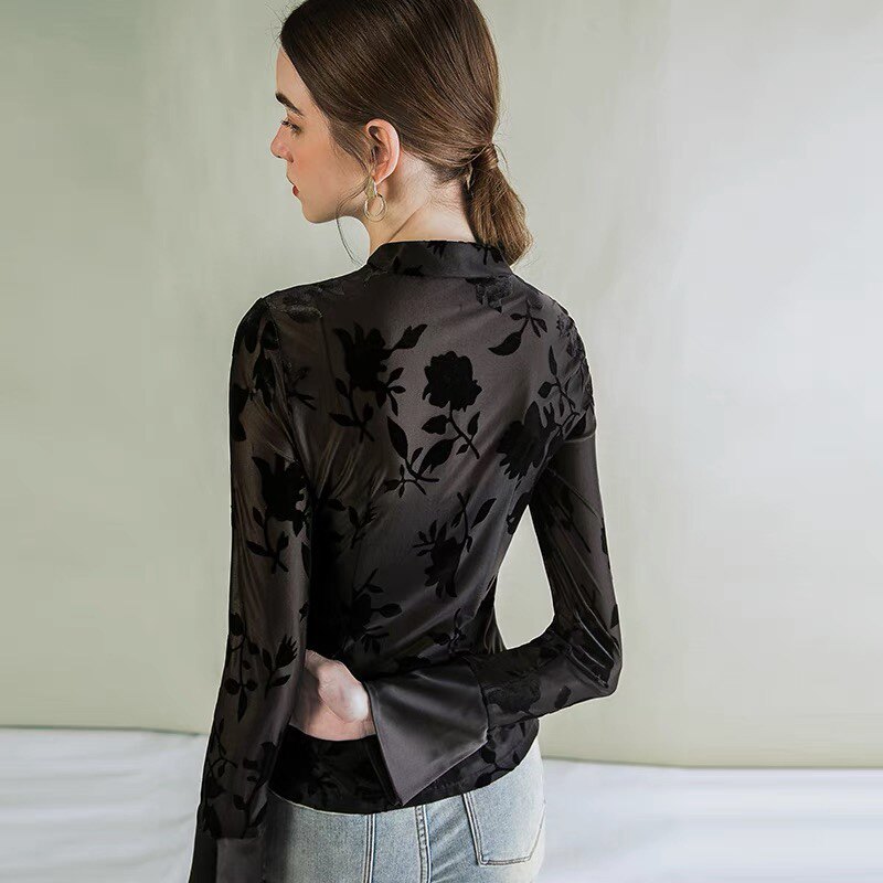 早春修身打底衫女2026新款新中式国风旗袍改良开叉网纱小众上衣