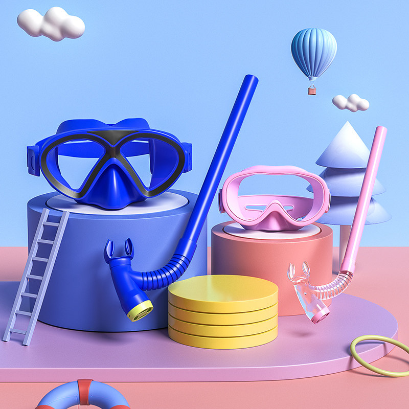 游泳眼镜男女儿童防水防雾高清游泳潜水套装呼吸管半干式浮潜装备