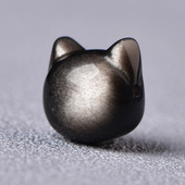 天然银曜石猫头横孔配件金曜石无脸猫diy饰品配饰挂件小串饰