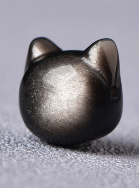 天然银曜石猫头横孔配件金曜石无脸猫diy饰品配饰挂件小串饰