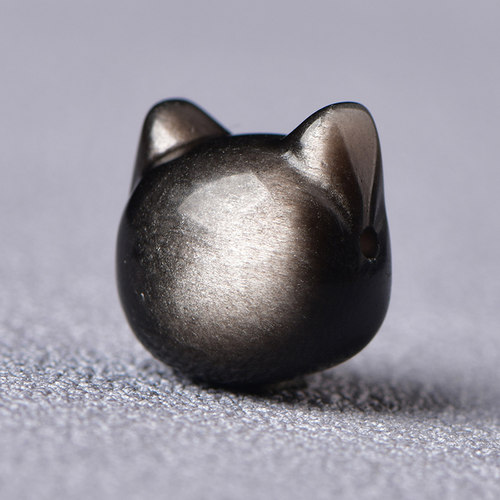 天然银曜石猫头横孔配件