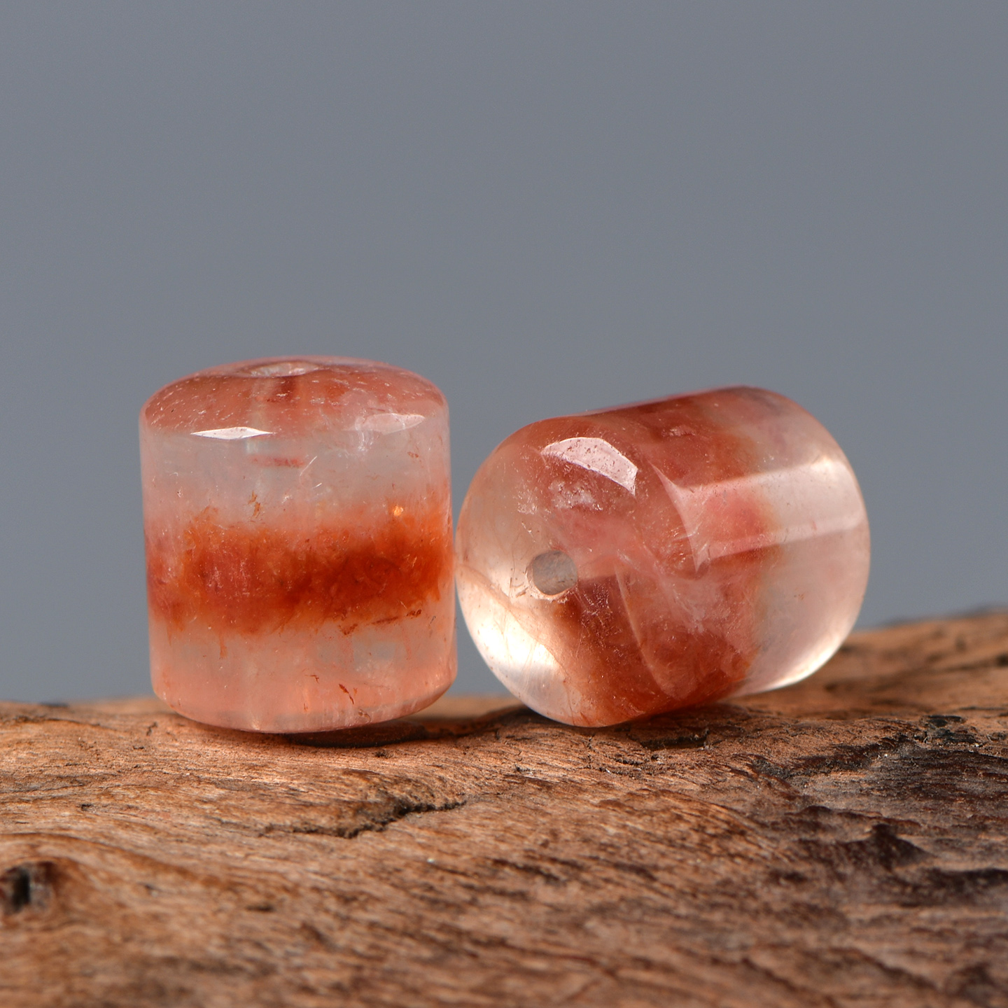 天然水晶红胶花一线桶珠DIY配件