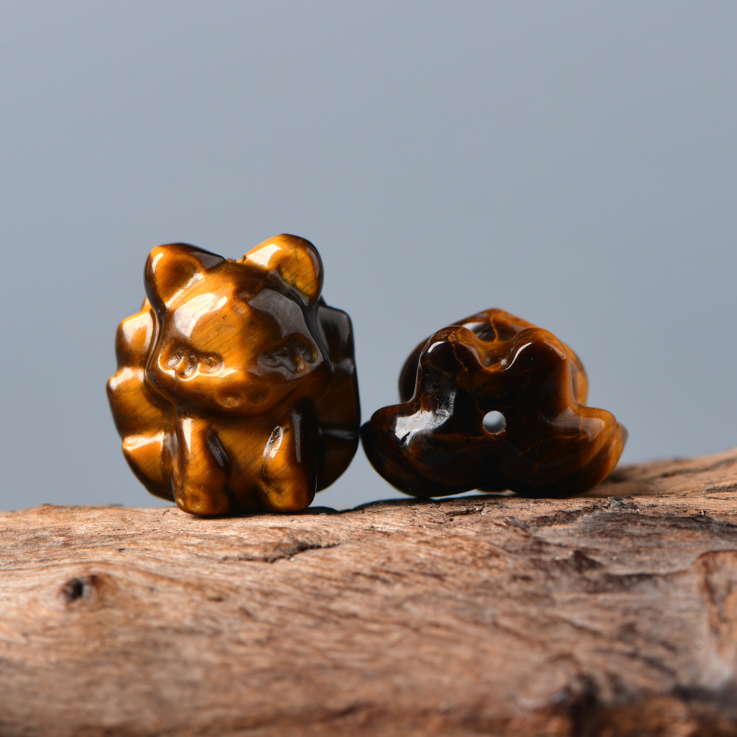 天然水晶黄虎眼石九尾狐雕刻DIY