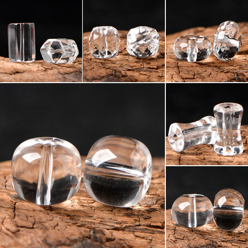 天然白水晶桶珠方糖爱心diy散珠