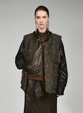 UR国内2025冬季女装休闲金丝毛边粗花呢含羊毛马甲UWH160013