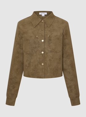 UR国内2025冬季女琥珀流光风复古绒面短款开襟衬衫UYV260001