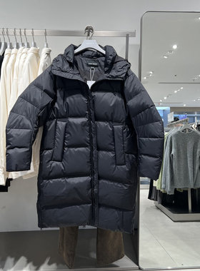 UR国内2025冬季男装时尚连帽抽绳插袋长款羽绒服UMF150079