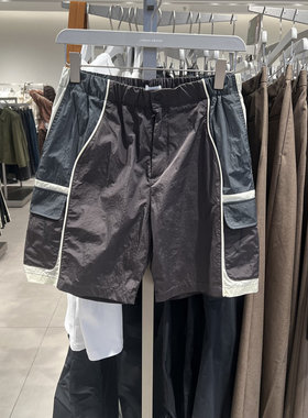 UR国内2025春季男装休闲撞色拼接对称贴袋运动短裤UMV650036