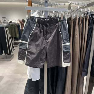 UR国内2025春季男装休闲撞色拼接对称贴袋运动短裤UMV650036