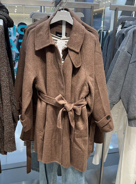 UR国内2025冬季女装流光风含羊毛呢料腰带大衣外套UWH150084