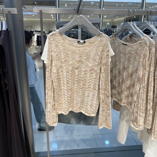 UR国内2026秋季女燕麦格雷撞色纹理镂空肌理针织衫UWM960083