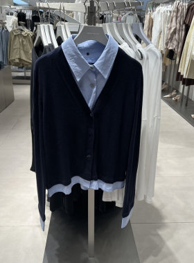 UR国内2025秋季女撞色拼接纽扣短含款羊毛针织开衫UWU950014