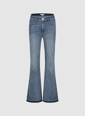 UR国内2025冬季女装潮流水洗铆钉修身喇叭牛仔长裤UYV860004