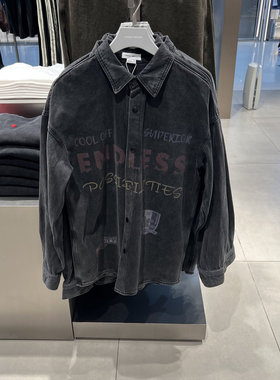 UR国内2025春季男装潮流街头复古撞色印花牛仔衬衫UMV850018