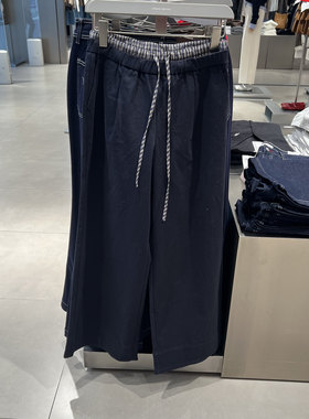 UR国内2025冬季女装都市拼接格纹腰头系带阔腿裤UYU660001