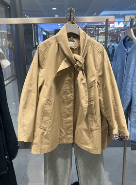 UR国内2025冬季女装休闲琥珀流光风飘带风衣外套UYL150130