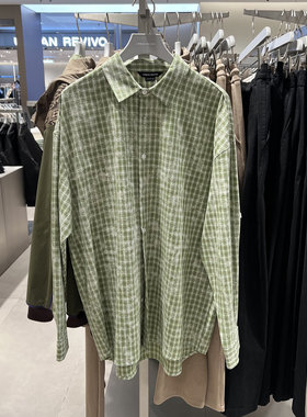 UR国内2025春季男装时尚撞色格纹翻领长袖开襟衬衫UML250010