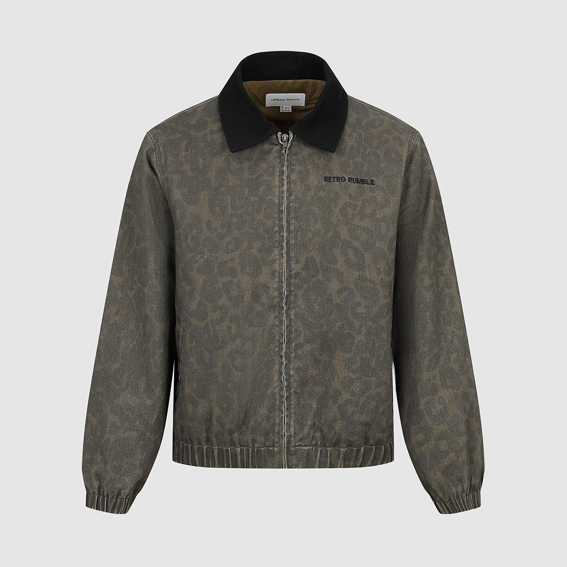 UR国内2025冬季男装时尚撞色翻领刺绣豹纹夹克外套UUV150041