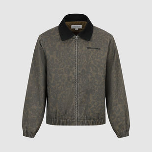 UR国内2025冬季男装时尚撞色翻领刺绣豹纹夹克外套UUV150041