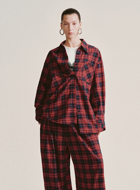 UR国内2025冬季女装时尚潮流复古撞色格纹开襟衬衫UWJ250082