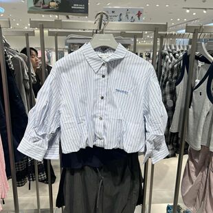 UR国内2026春夏女装潮流撞色条纹字母刺绣罩衫衬衫UYV260036