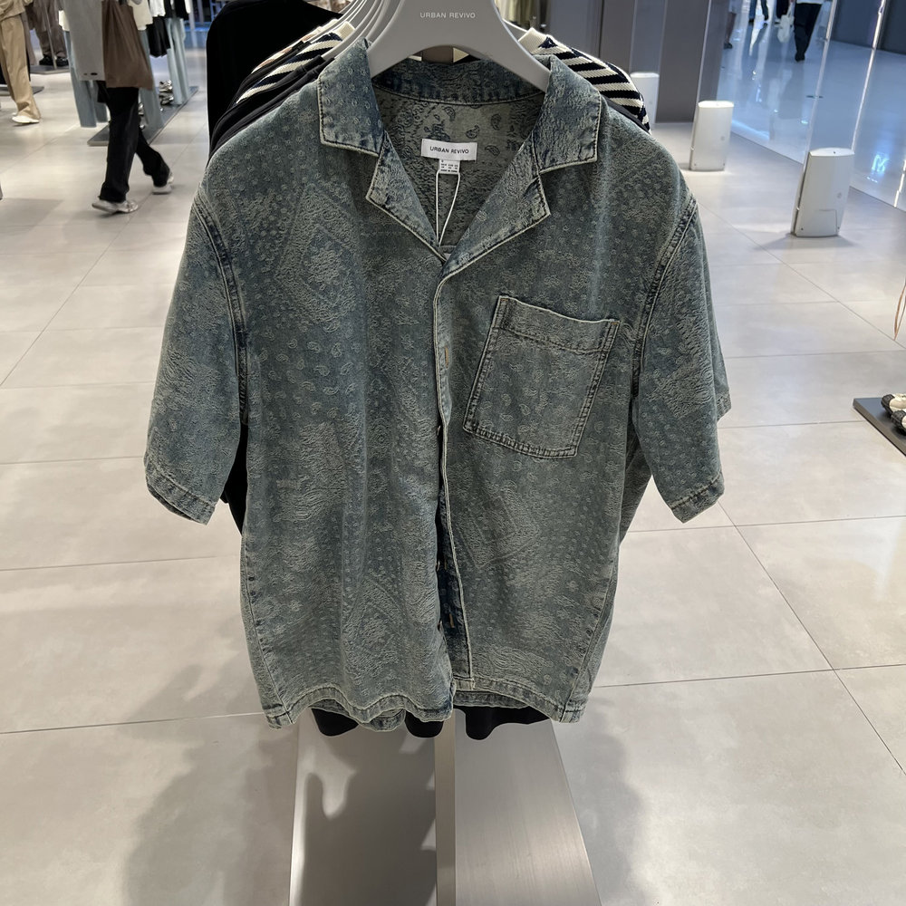 UR国内2025夏季男装复古休闲肌理感提花牛仔衬衫UML850061