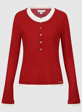 UR国内2025冬季女装红色潮流撞色假两件短款针织衫UYV950109