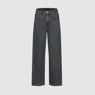 UR国内2025冬季男装复古摩登做旧字母直筒牛仔长裤UMA850019