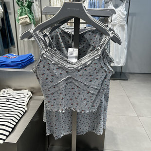 UR国内2025春季女装拼接蕾丝碎花超短款吊带背心UYL450046