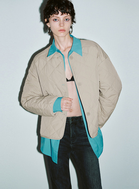 UR国内2025冬季女装简约菱格绗缝单排扣棉服UYY150049