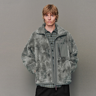 UR国内2025冬季男装复古立领仿羊羔绒拼接夹克外套UML150077