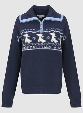 UR国内2025秋季女装时尚潮流趣味图案翻领针织衫UYY950141