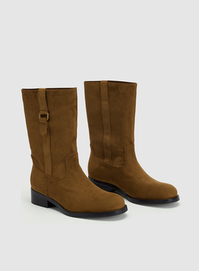 UR国内2025冬季女士时尚琥珀流光风复古休闲中靴子UAWS50126