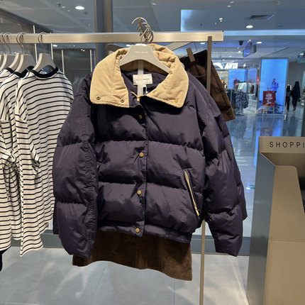 UR国内代购2024冬季女装时尚立领拉链口袋宽松羽绒服UYU140032
