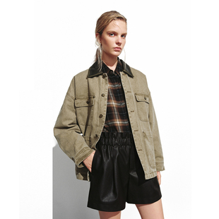 UR国内2025冬季女装流光风拼接翻领多口袋棉服外套UYL150073