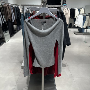 UR国内2025冬季女装魅力荷叶边吊带修身短款针织衫UWG950248