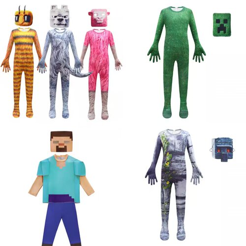 Minecraft我的世界大电影史蒂夫苦力怕狼骷髅衣服儿童万圣节cos服