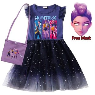 猎魔女团 Kpop Demon Hunter夏季 女童装 卡通印花飞飞袖连衣裙